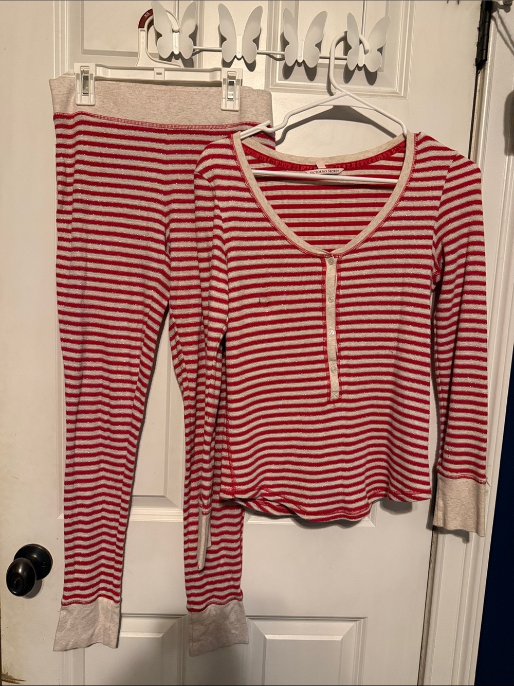 Victoria's Secret Red & White Stripe Christmas Pajama Set